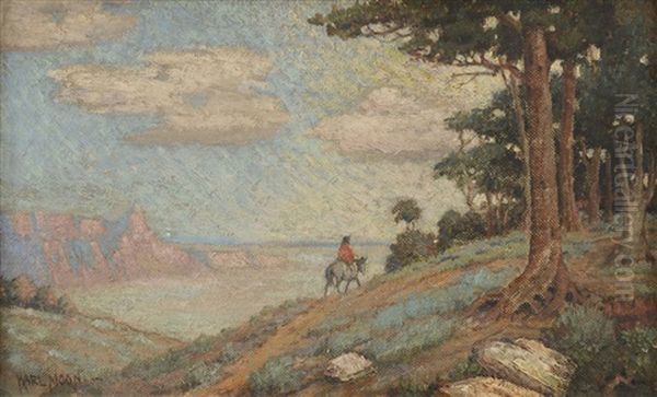 ''a Bit Of The West'', Indian On Horseback In A Vast Western Landscape Oil Painting by Carl Moon