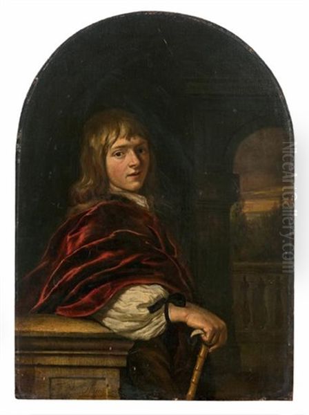 Portrait De Jeune Homme Tenant Une Canne Oil Painting by Carel de Moor