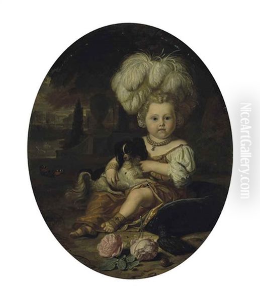 Portrait D'un Jeune Enfant Avec Un Chien Oil Painting by Carel de Moor