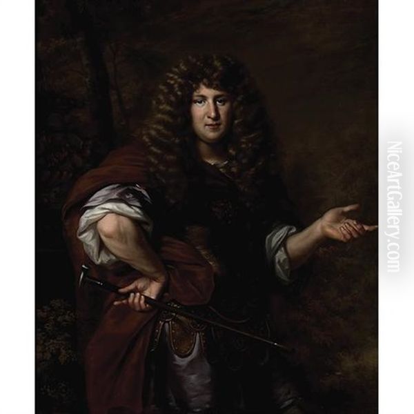 A Portrait Of A Standing Figure (louis Xiv?) Oil Painting by Carel de Moor