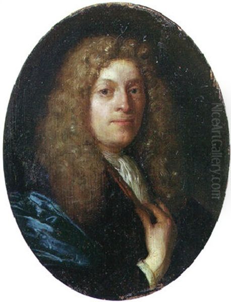 Portrait Of A Gentleman In A Blue Gown, With A Full-bottomed Wig Oil Painting by Carel de Moor