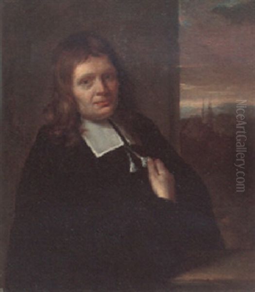 Portrait Of A Gentleman, Half Length, Wearing A Black Costume, By A Window Oil Painting by Carel de Moor