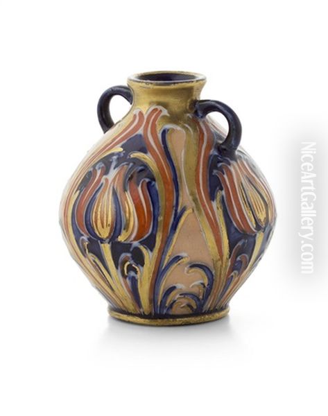 Alhambra Pattern Twin Handled Vase Oil Painting by William Moorcroft