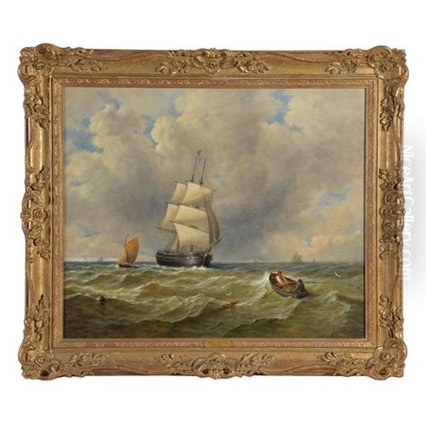 Shipping In Choppy Waters Oil Painting by John Moore Of Ipswich