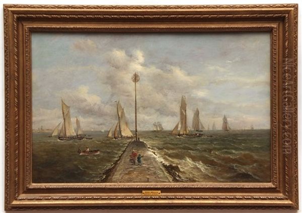 Harwich Jetty Oil Painting by John Moore Of Ipswich