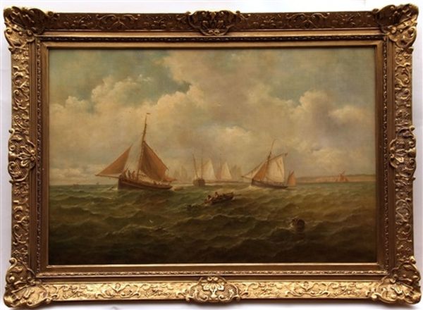 Shipping Off A Coast, Possibly Felixstowe Oil Painting by John Moore Of Ipswich