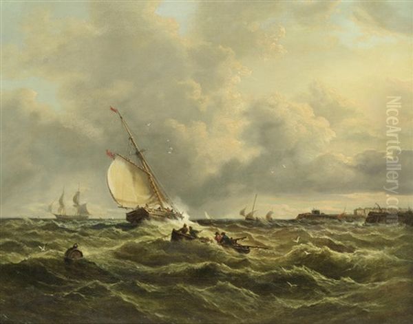 Shipping In Rough Seas Oil Painting by John Moore Of Ipswich