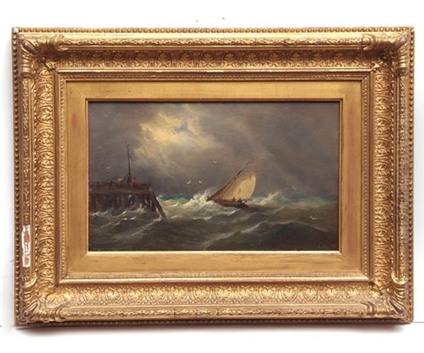 Shipping Off A Jetty Oil Painting by John Moore Of Ipswich