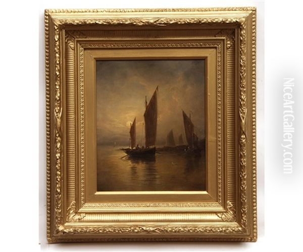 Sailing Boats By Moonlight Oil Painting by John Moore Of Ipswich