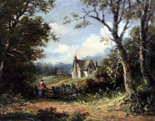 Country Scene With Figure Beside A Stile Oil Painting by John Moore Of Ipswich