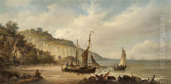 Luccombe Chine, Isle Of Wight Oil Painting by John Moore Of Ipswich