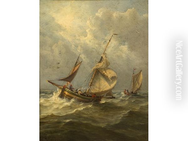 Shipping In Rough Seas Oil Painting by John Moore Of Ipswich