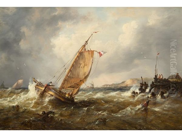 Shipping In Rough Seas Oil Painting by John Moore Of Ipswich