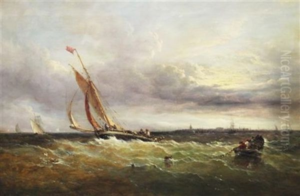 Colchester Smack, Harwich Harbour Oil Painting by John Moore Of Ipswich