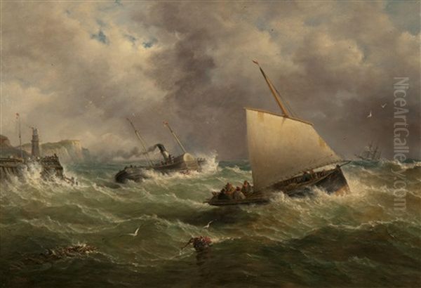 Vessels On Rough Seas Oil Painting by John Moore Of Ipswich