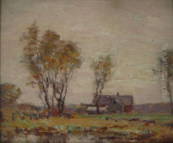 House On The Marsh (oct.) Oil Painting by Frank Alfred Bicknell