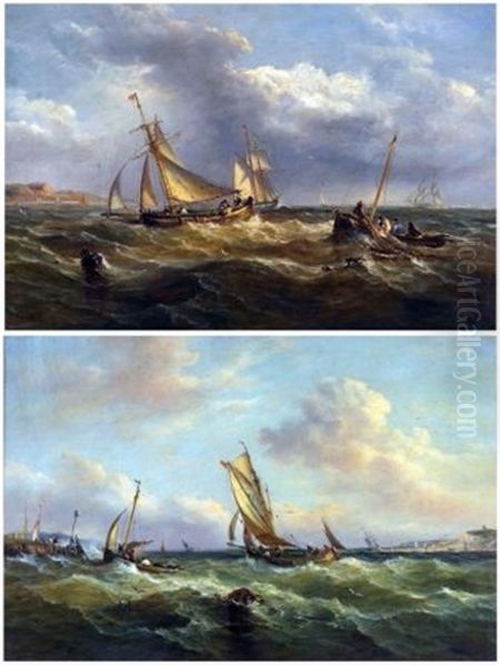 Fishing Vessels Off Great Yarmouth (pair) Oil Painting by John Moore Of Ipswich