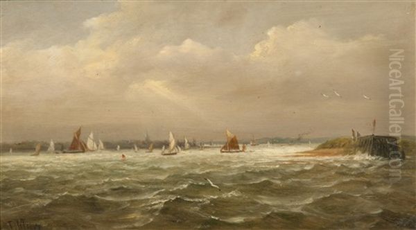 Out Of Harwich (+ Approaching Harwich; Pair) Oil Painting by John Moore Of Ipswich