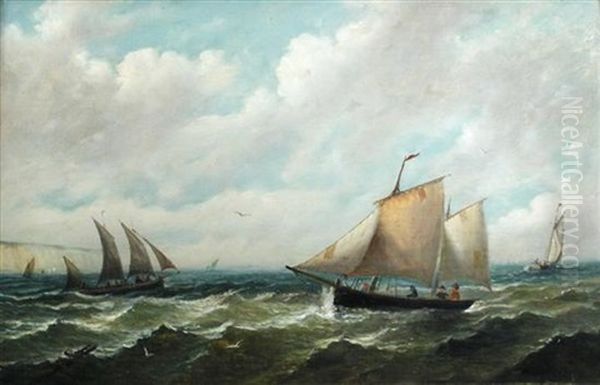 Sailing Ships Off The White Cliffs Of Dover Oil Painting by John Moore Of Ipswich