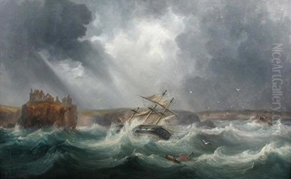 A Ship Going On To The Rocks At Mount's Bay, Cornwall Oil Painting by John Moore Of Ipswich