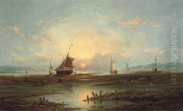 Sunset Over The Estuary Oil Painting by John Moore Of Ipswich