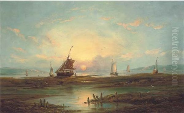 Sunset Over The Estuary Oil Painting by John Moore Of Ipswich