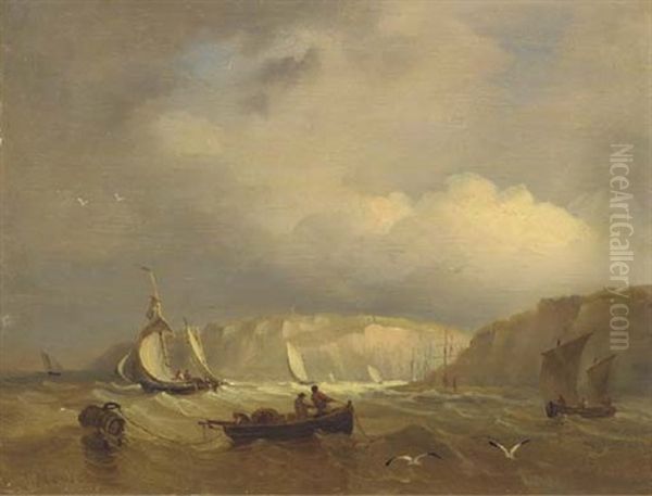 Shipping Off Dover (+ Shipping Off Dover Castle; 2 Works) Oil Painting by John Moore Of Ipswich