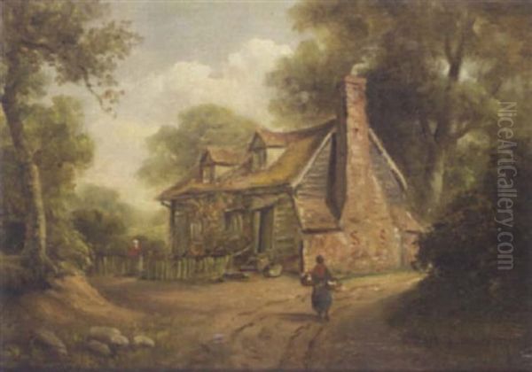 Cottage Scene Oil Painting by John Moore Of Ipswich