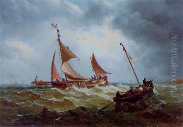 Fishing Boats On A Swell Oil Painting by John Moore Of Ipswich