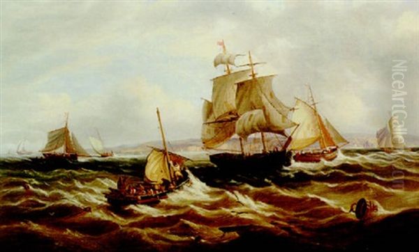 Lowering The Sail Oil Painting by John Moore Of Ipswich