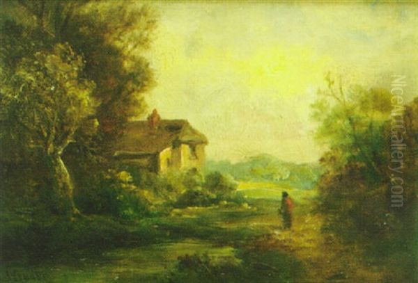 A Cottage In A Landscape Oil Painting by John Moore Of Ipswich