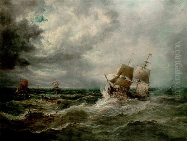 Shipping In A Swell Oil Painting by John Moore Of Ipswich