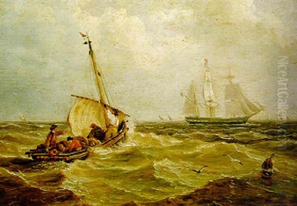 A Barque Arriving Offshore With A Small Boat Running Out To Meet Her Oil Painting by John Moore Of Ipswich