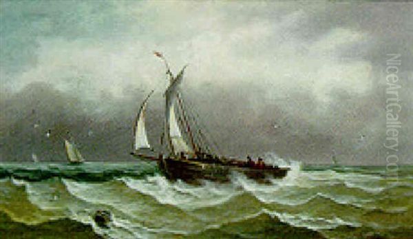 Fishing Boats In A Choppy Sea Oil Painting by John Moore Of Ipswich