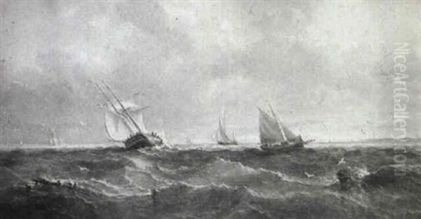 Shipping In A Swell Oil Painting by John Moore Of Ipswich