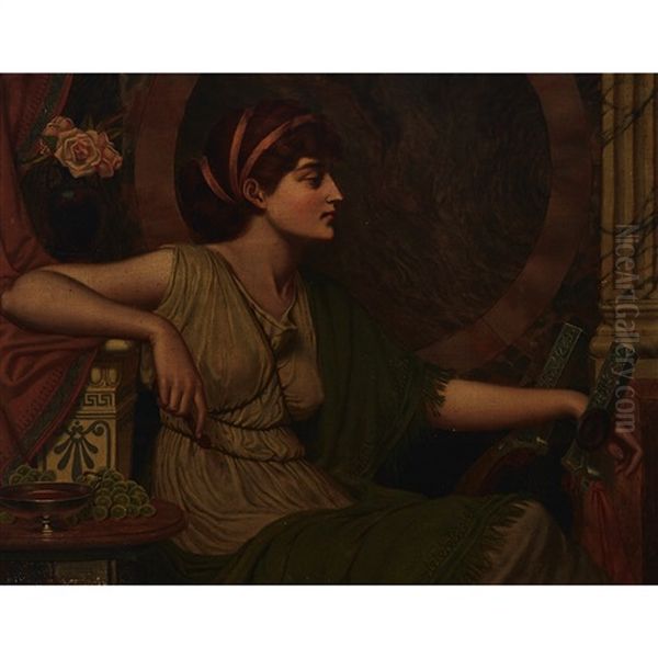 Pre-raphaelite Beauty Seated In A Marble Interior Oil Painting by Albert Joseph Moore