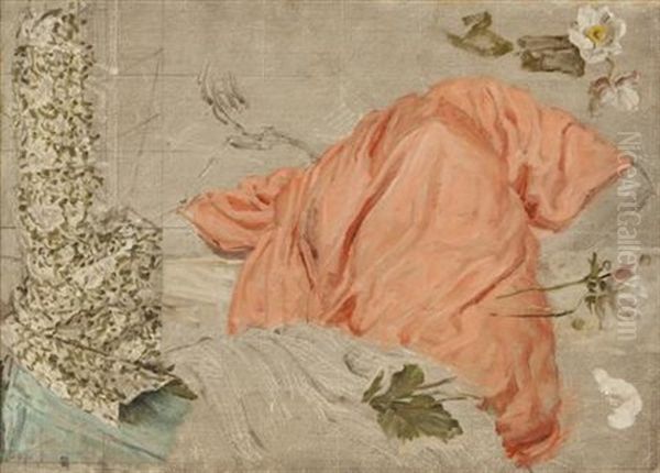 Draperies And Flowers (study) Oil Painting by Albert Joseph Moore