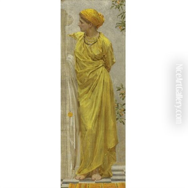 Standing Figure In Yellow And Orange (study For Topaz) Oil Painting by Albert Joseph Moore