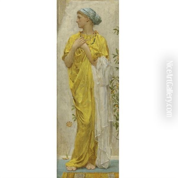 Standing Figure In Yellow And Blue (study For Topaz) Oil Painting by Albert Joseph Moore