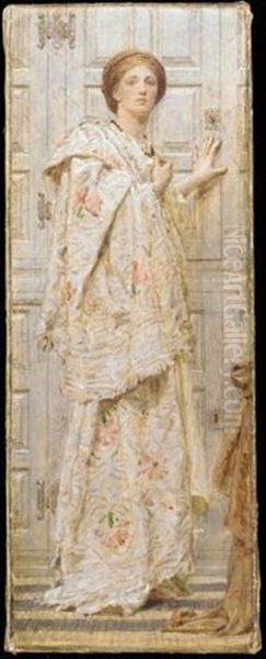 An Embroidery Oil Painting by Albert Joseph Moore