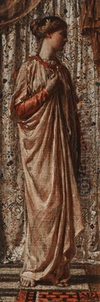 Standing Female Figure In Pale Pink Gown by Albert Joseph Moore