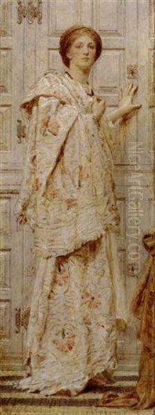 An Embroidery Oil Painting by Albert Joseph Moore