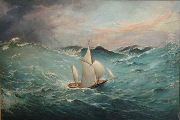 Ship In A Stormy Sea Oil Painting by Barlow Moore