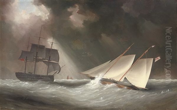 A Two-masted Schooner Of The Royal Yacht Squadron Oil Painting by Barlow Moore