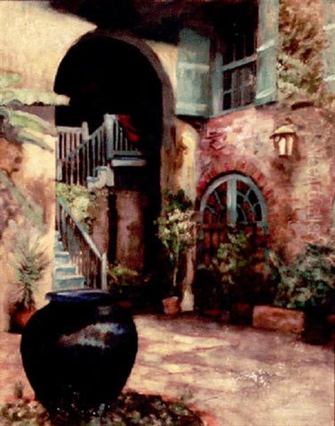 Old Brulatour Courtyard Oil Painting by C. Bennette Moore