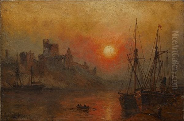 Peel Castle And Harbour, Isle Of Man (2 Works) Oil Painting by Claude T. Stanfield Moore