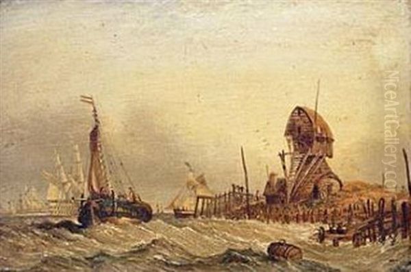 Fishing Boats Off The Dutch Coast Oil Painting by Claude T. Stanfield Moore