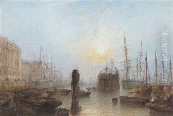 A Busy Port Oil Painting by Claude T. Stanfield Moore