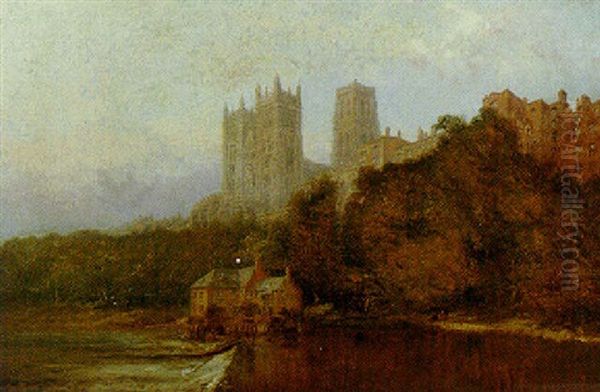 Cathedral Overlooking A River Oil Painting by Claude T. Stanfield Moore