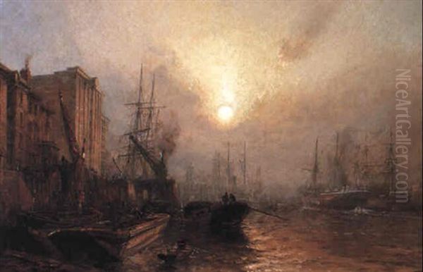 The Pool Of London, Evening Oil Painting by Claude T. Stanfield Moore